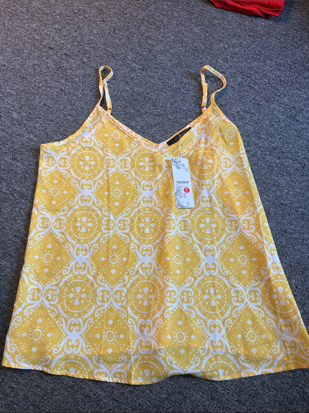 Yellow Printed Spaghetti-Strap Cami Top by TCECNY